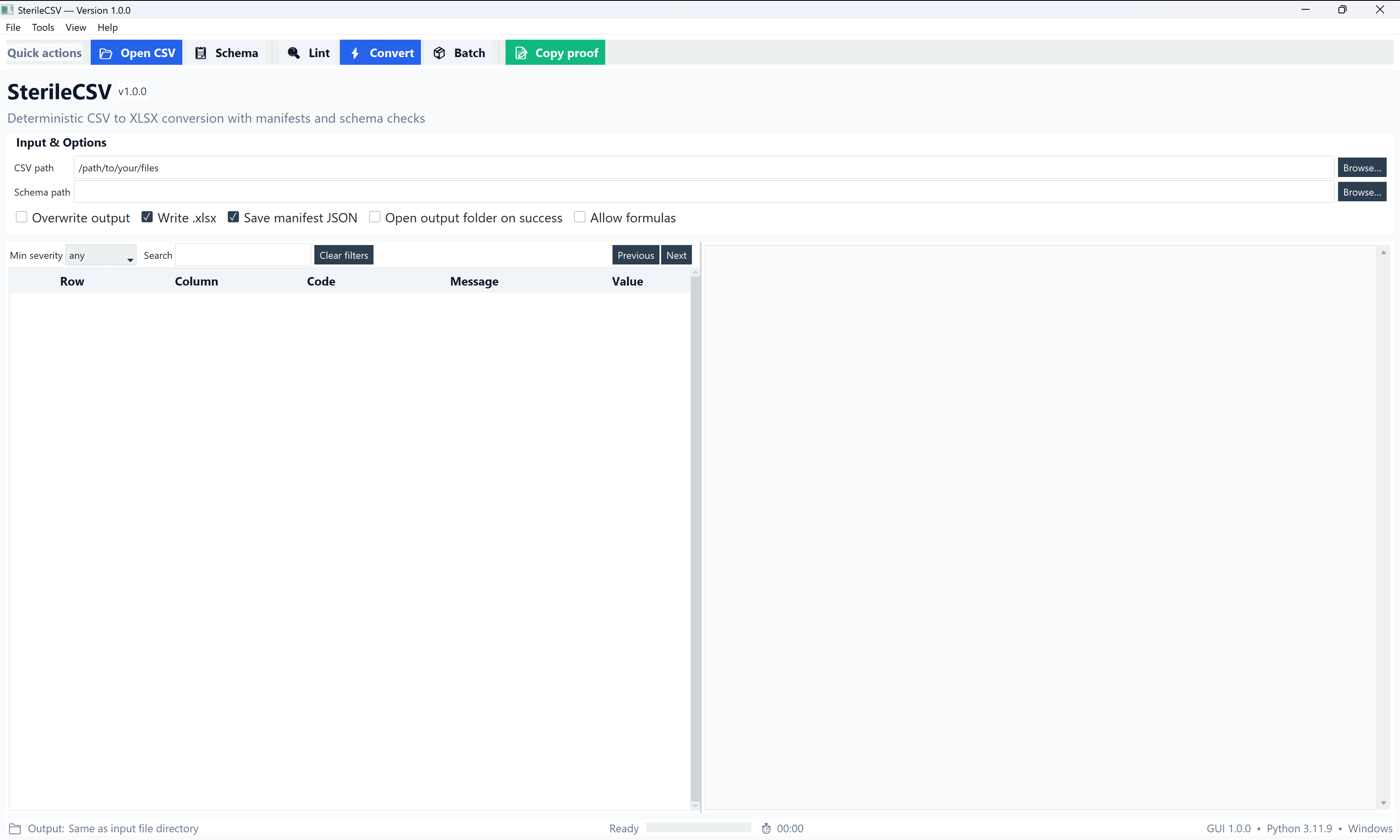 SterileCSV Interface